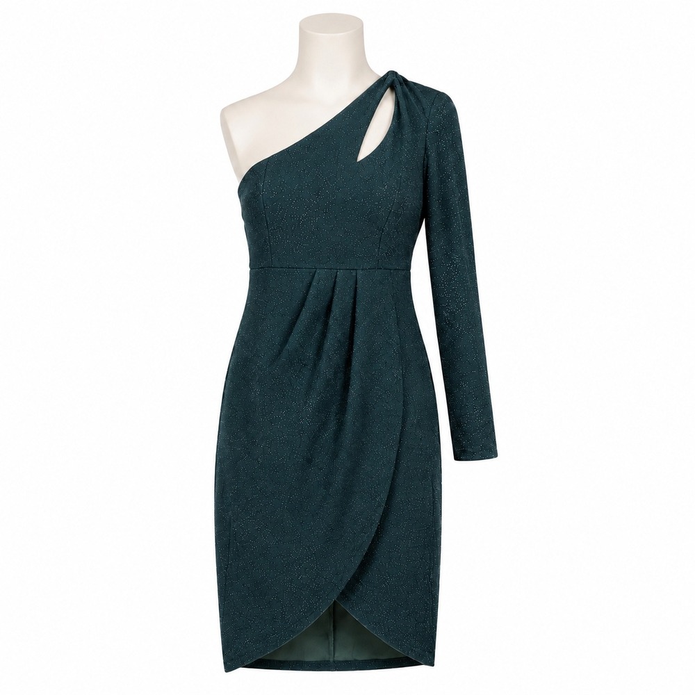 Gentle Warm Dress Women Large Green Shimmer One Shoulder Cutout Asymmetric Tulip